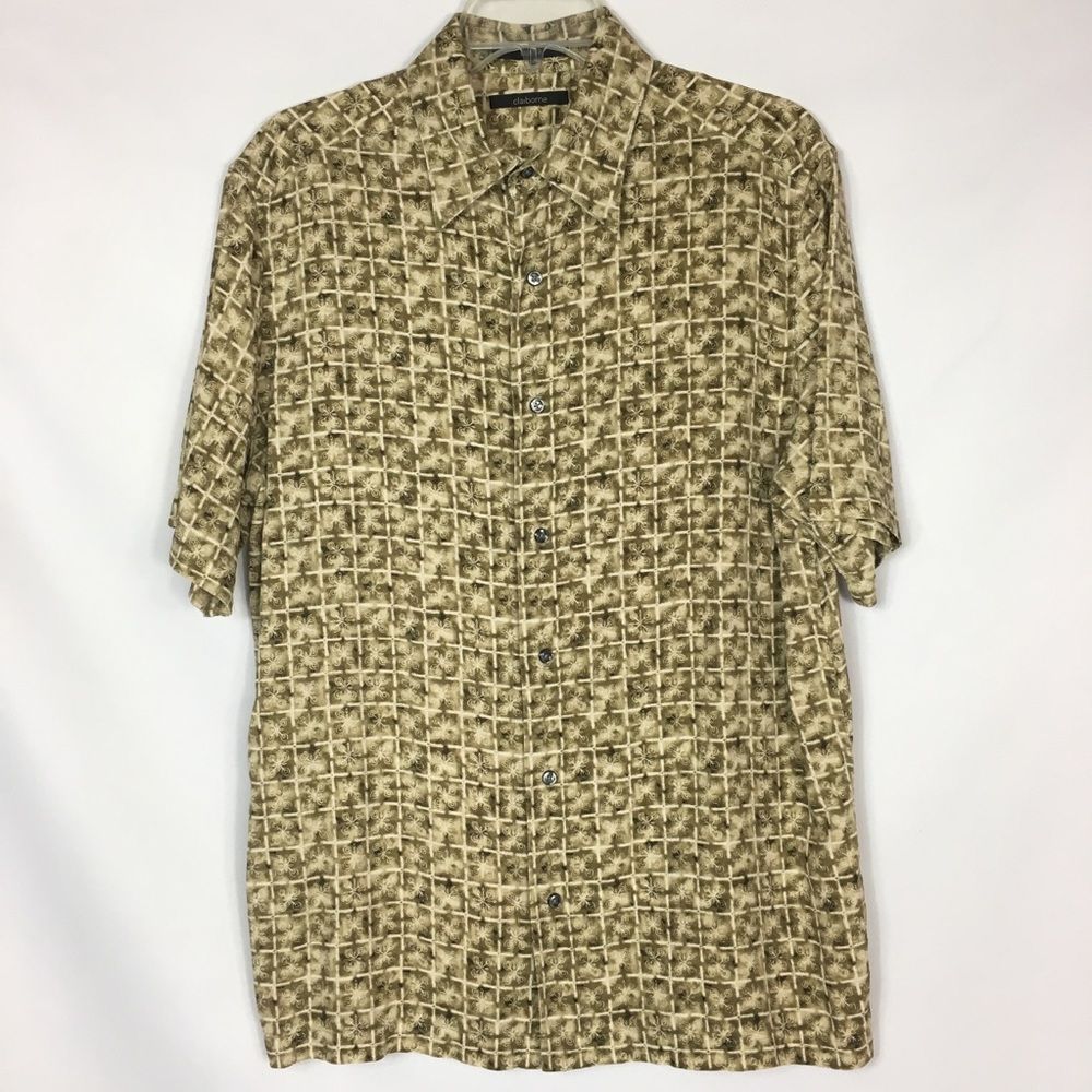 Claiborne Mens 100% Silk Short‎ Sleeve Shirt